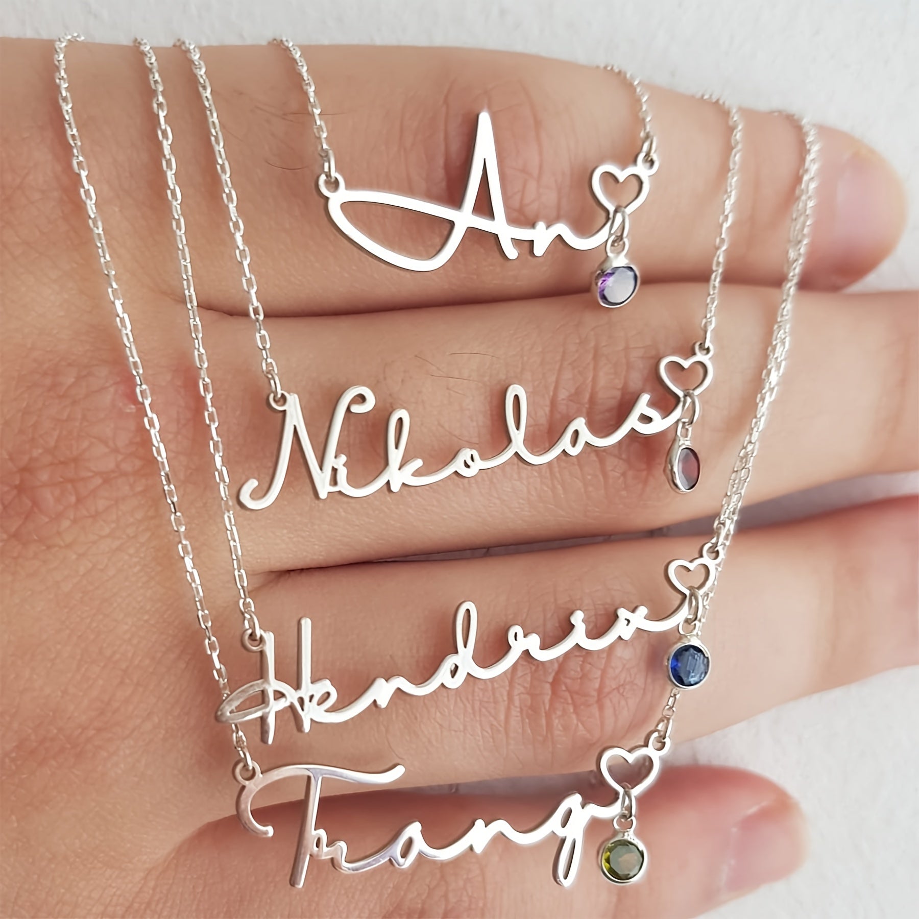 Personalized Name Necklace with Birthstone, 18K Gold Plated Customized Name Pendant Necklace, Simple and Fashionable Jewelry, Valentine's Day Gift, Christmas Gift