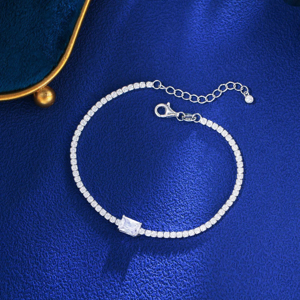 Dazzling Cubic Zirconia Charm 925 Sterling Silver Party Wedding Chain Bracelet Fit for Women Jewelry Accessories