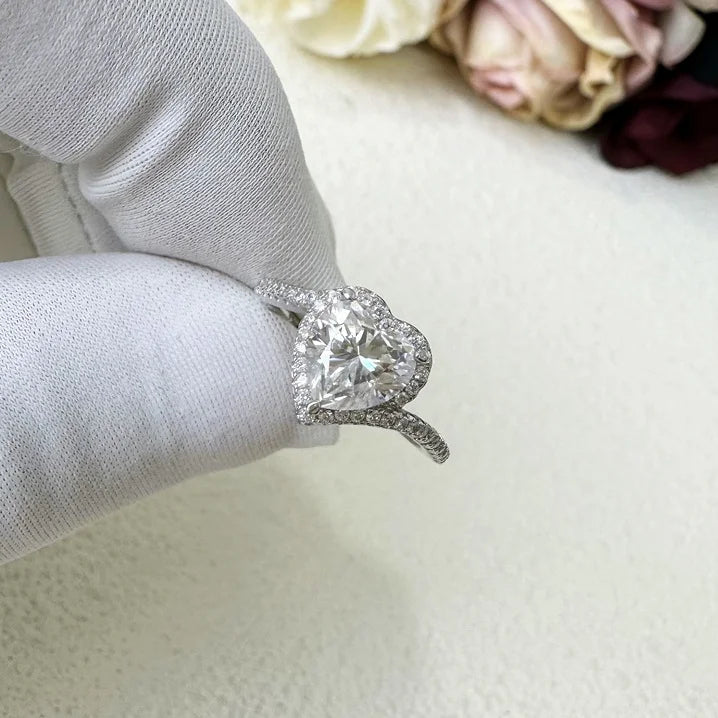 1.2 Carat 7mm Heart-Shaped Zircon S925 Sterling Silver Wedding Ring Fine Jewelry