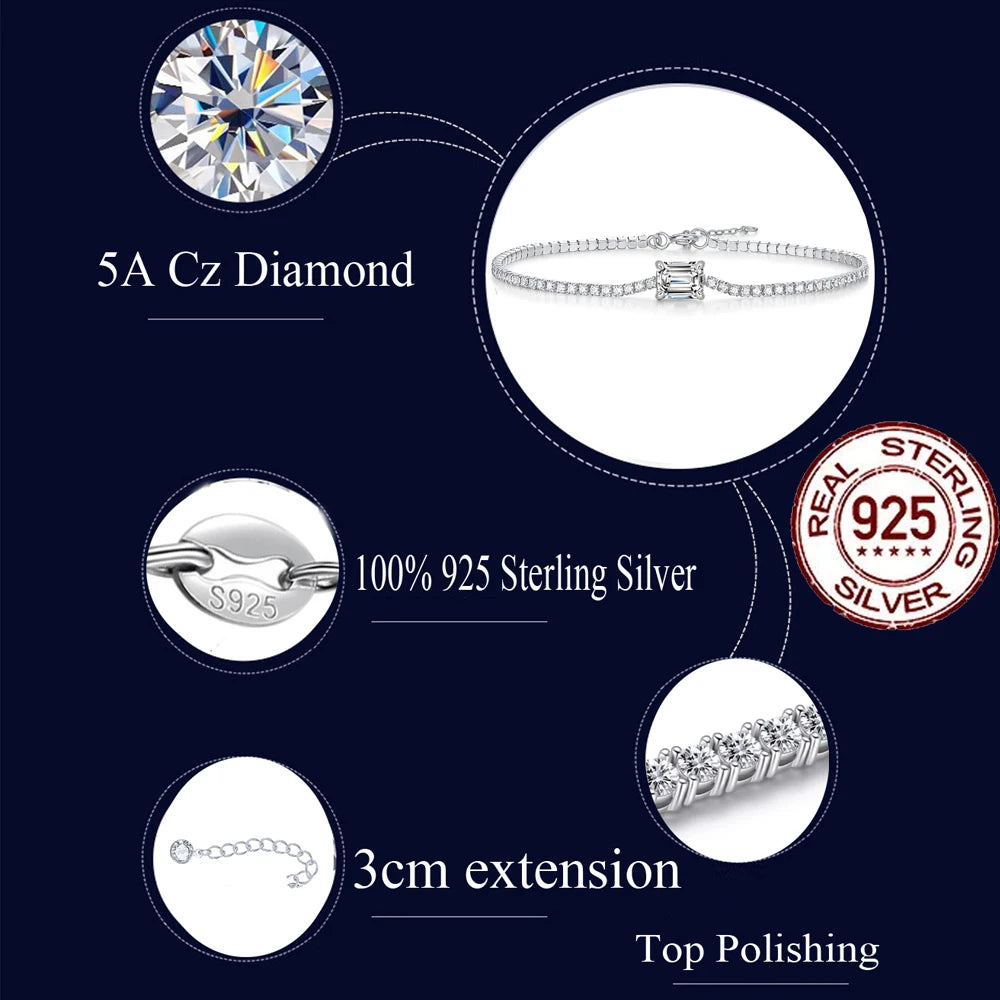 Dazzling Cubic Zirconia Charm 925 Sterling Silver Party Wedding Chain Bracelet Fit for Women Jewelry Accessories
