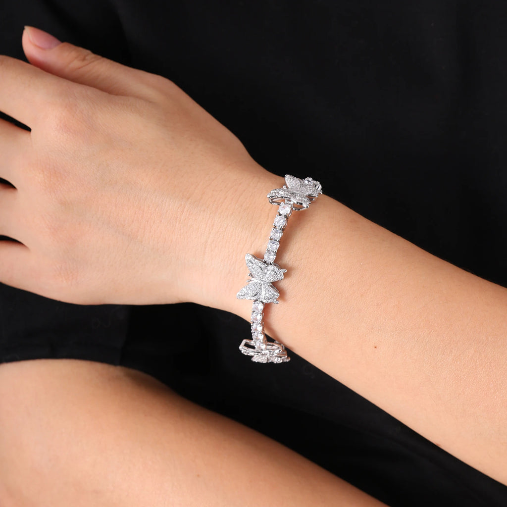 Elegant Women's 16mm Tennis Chain Iced Out Brass 5A+ Zircon Sparkling Butterfly Gold Plated Fine Jewelry