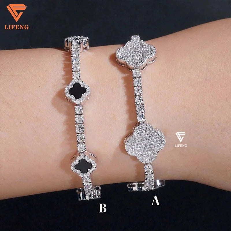 Hip Hop Iced Out Diamond Clover Bracelet 4mm Wide 925 Silver VVS1 Moissanite Tennis Bracelet With GRA Certificate