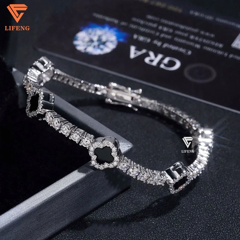 Hip Hop Iced Out Diamond Clover Bracelet 4mm Wide 925 Silver VVS1 Moissanite Tennis Bracelet With GRA Certificate