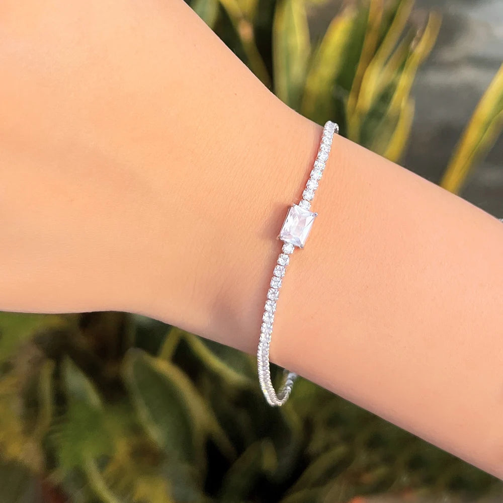 Dazzling Cubic Zirconia Charm 925 Sterling Silver Party Wedding Chain Bracelet Fit for Women Jewelry Accessories