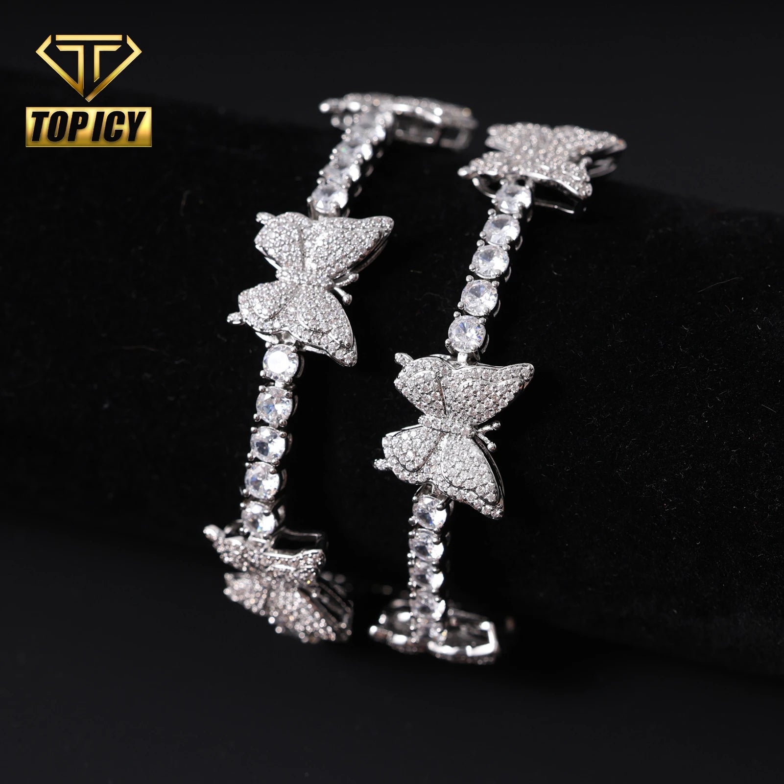 Elegant Women's 16mm Tennis Chain Iced Out Brass 5A+ Zircon Sparkling Butterfly Gold Plated Fine Jewelry