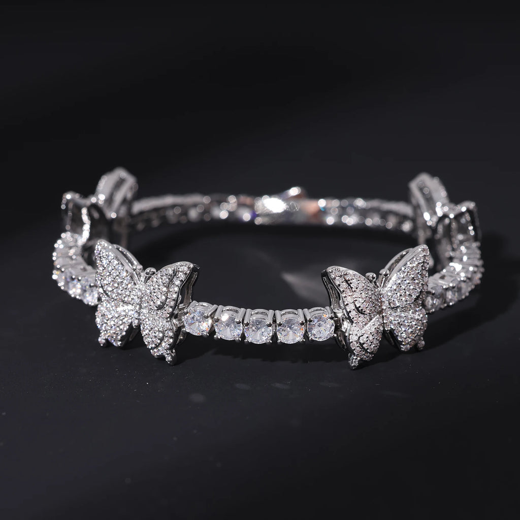 Elegant Women's 16mm Tennis Chain Iced Out Brass 5A+ Zircon Sparkling Butterfly Gold Plated Fine Jewelry