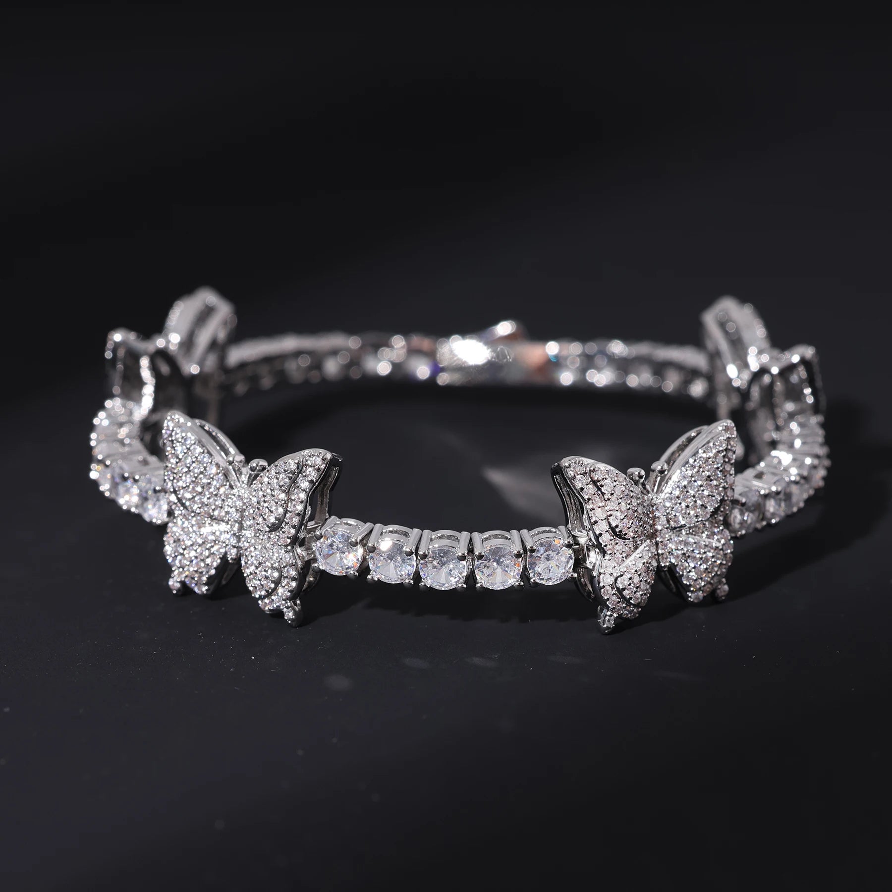 Elegant Women's 16mm Tennis Chain Iced Out Brass 5A+ Zircon Sparkling Butterfly Gold Plated Fine Jewelry