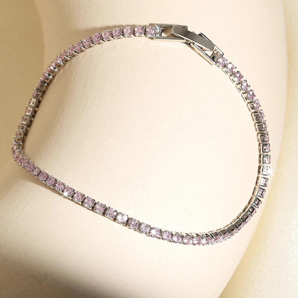 Uilz Exquisite Shiny Pink Black Zircon Decor Bracelets For Women Men Hip Hop Tennis Chain Fashion Party Jewelry Wholesale