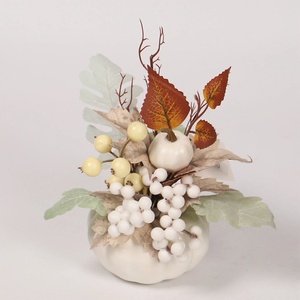 Autumn Table Centerpiece – Artificial Pumpkins & Maple Berries”