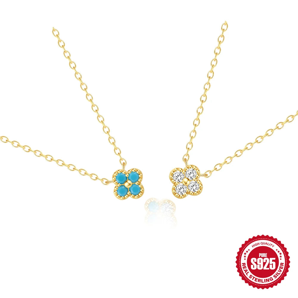 ROXI 100% 925 Sterling Silver Turquoise Crystal Petal Patter Pendant Necklaces For Women Delicate Wedding Jewelry Collar Mujer
