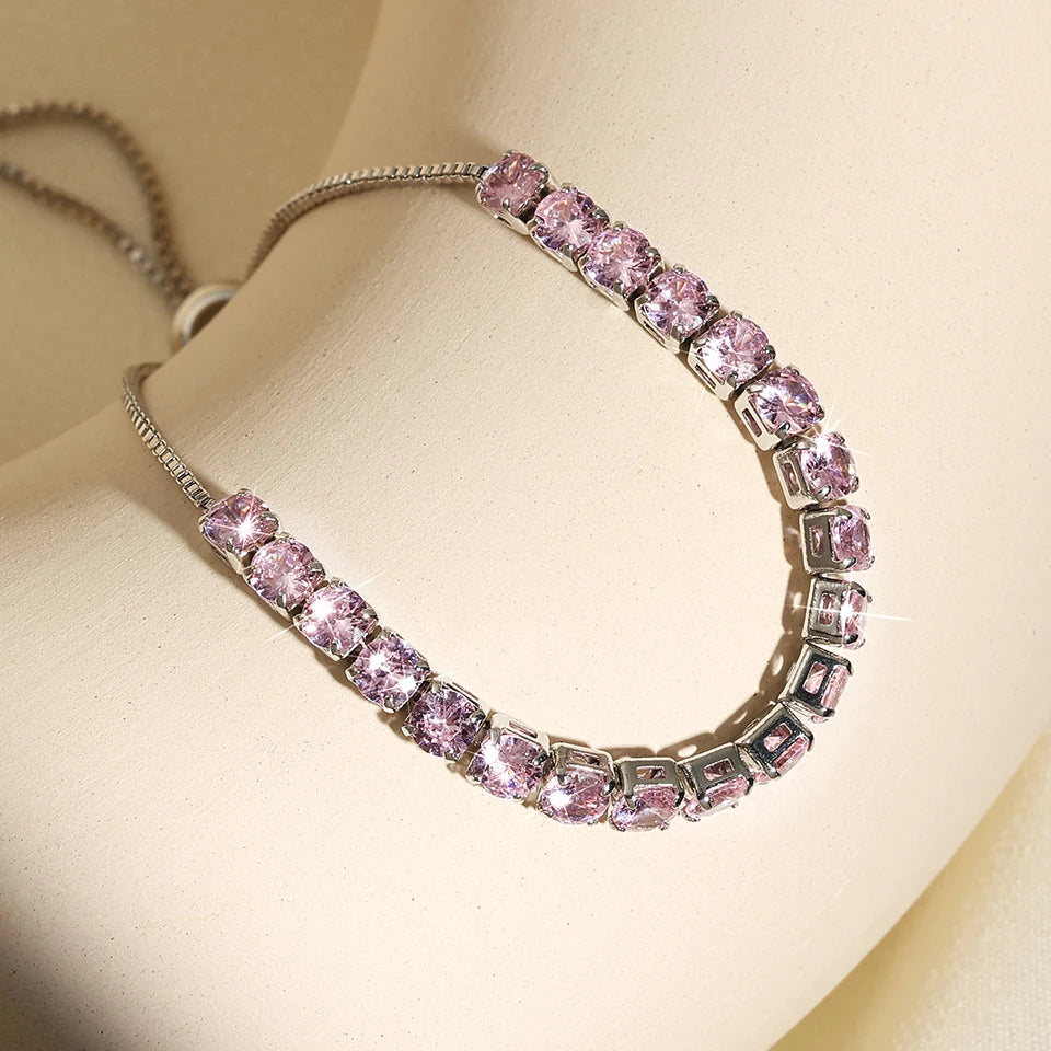 Uilz Exquisite Shiny Pink Black Zircon Decor Bracelets For Women Men Hip Hop Tennis Chain Fashion Party Jewelry Wholesale