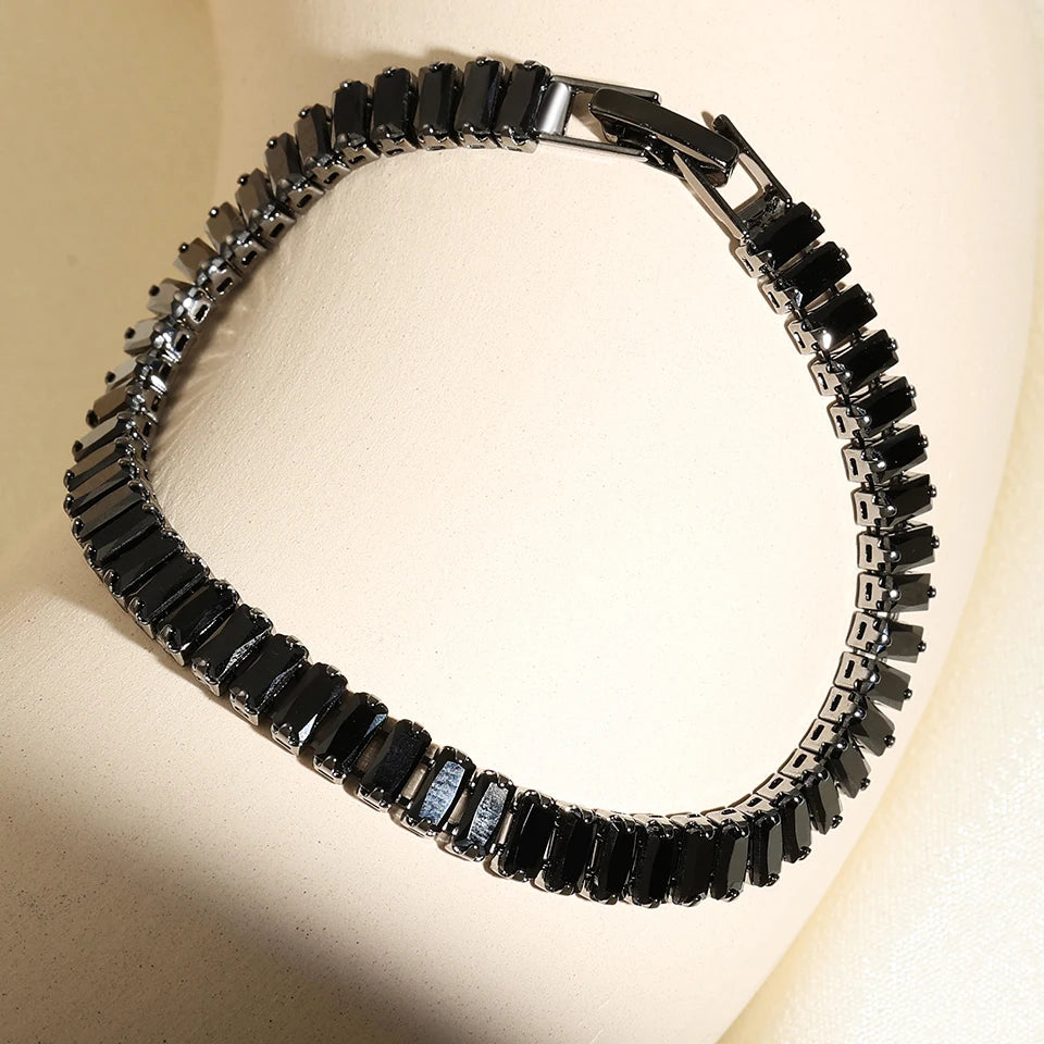 Uilz Exquisite Shiny Pink Black Zircon Decor Bracelets For Women Men Hip Hop Tennis Chain Fashion Party Jewelry Wholesale