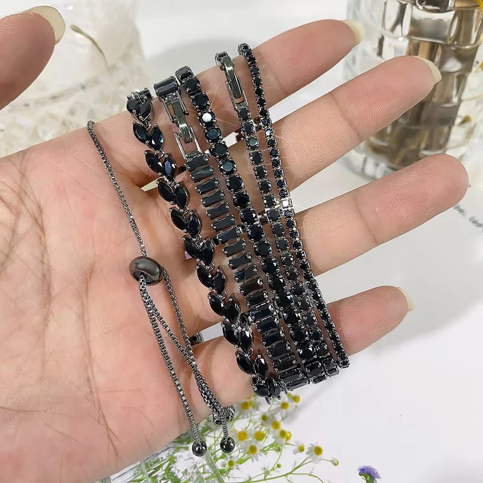 Uilz Exquisite Shiny Pink Black Zircon Decor Bracelets For Women Men Hip Hop Tennis Chain Fashion Party Jewelry Wholesale