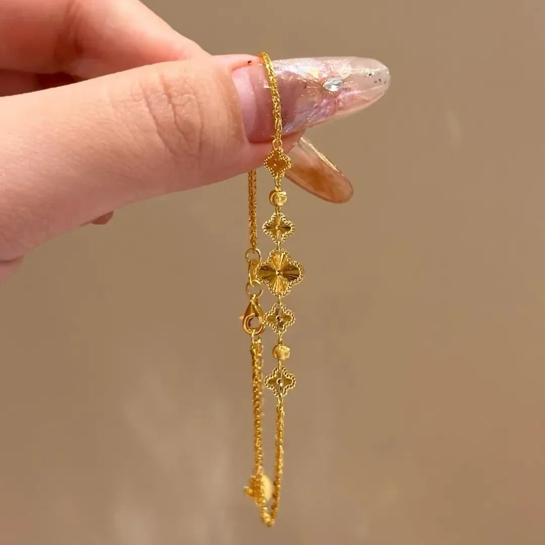 Laser Five-leaf Clover Bracelet Niche Design Sweet Light Luxury Fashionable Exquisite Bracelet Versatile and High-end Jewelry