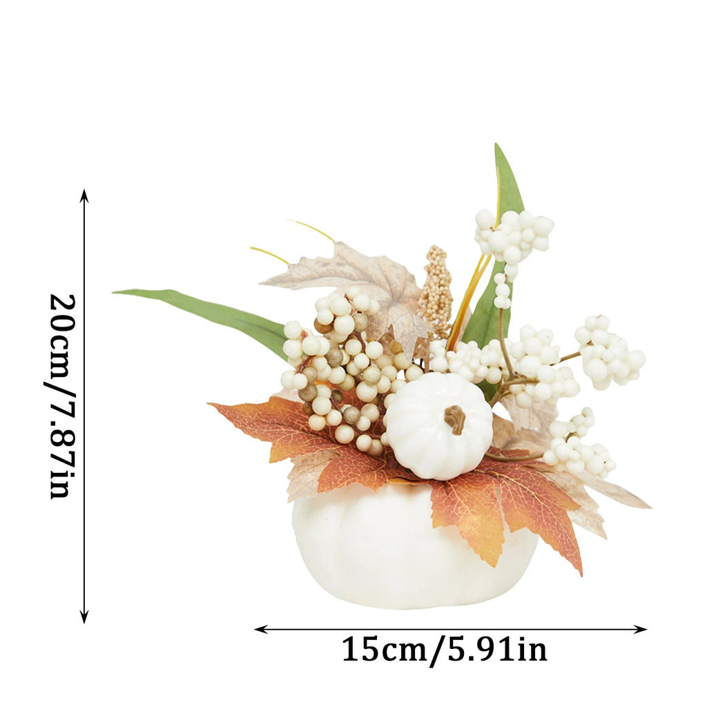 Autumn Table Centerpiece – Artificial Pumpkins & Maple Berries”