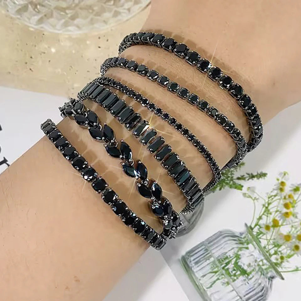 Uilz Exquisite Shiny Pink Black Zircon Decor Bracelets For Women Men Hip Hop Tennis Chain Fashion Party Jewelry Wholesale