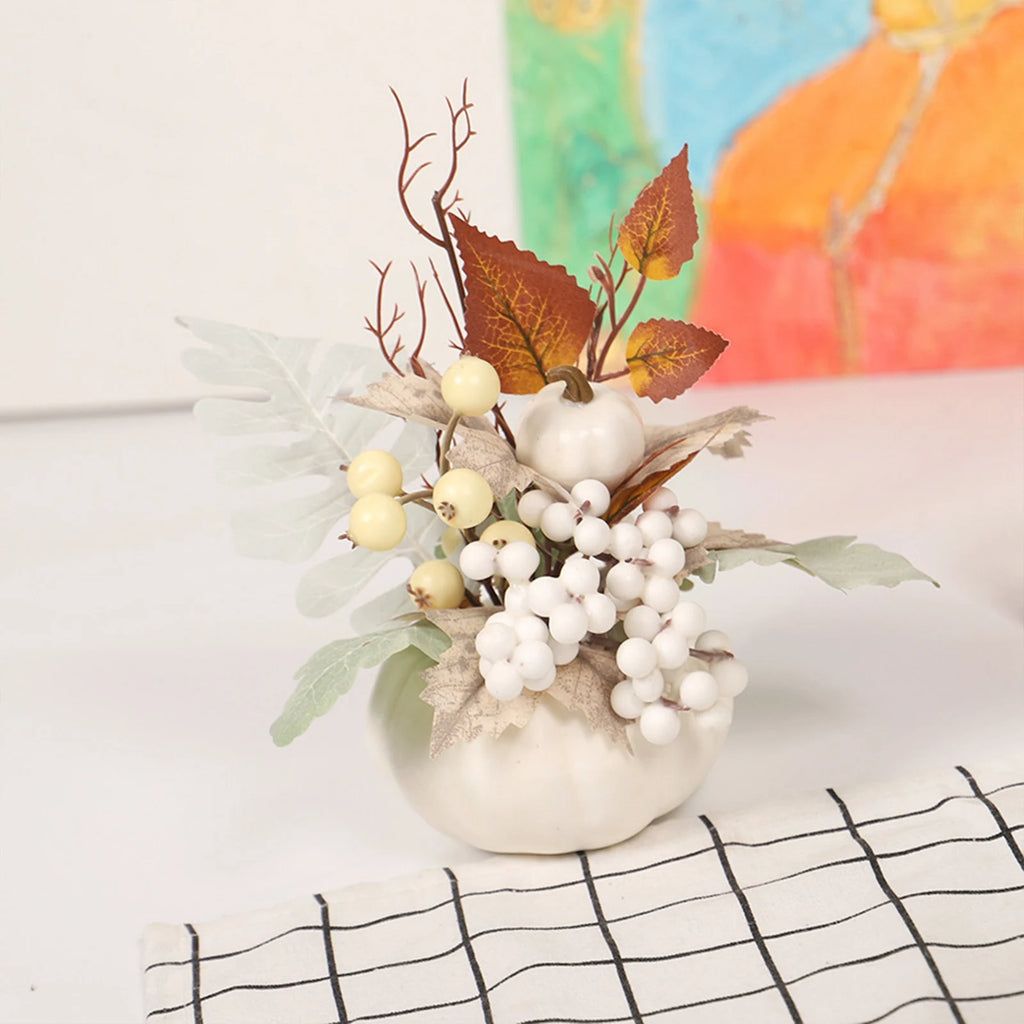 Autumn Table Centerpiece – Artificial Pumpkins & Maple Berries”