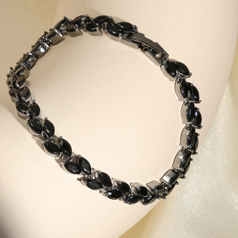 Uilz Exquisite Shiny Pink Black Zircon Decor Bracelets For Women Men Hip Hop Tennis Chain Fashion Party Jewelry Wholesale