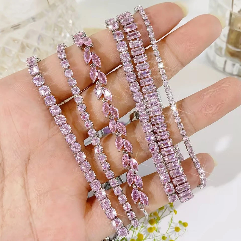 Uilz Exquisite Shiny Pink Black Zircon Decor Bracelets For Women Men Hip Hop Tennis Chain Fashion Party Jewelry Wholesale