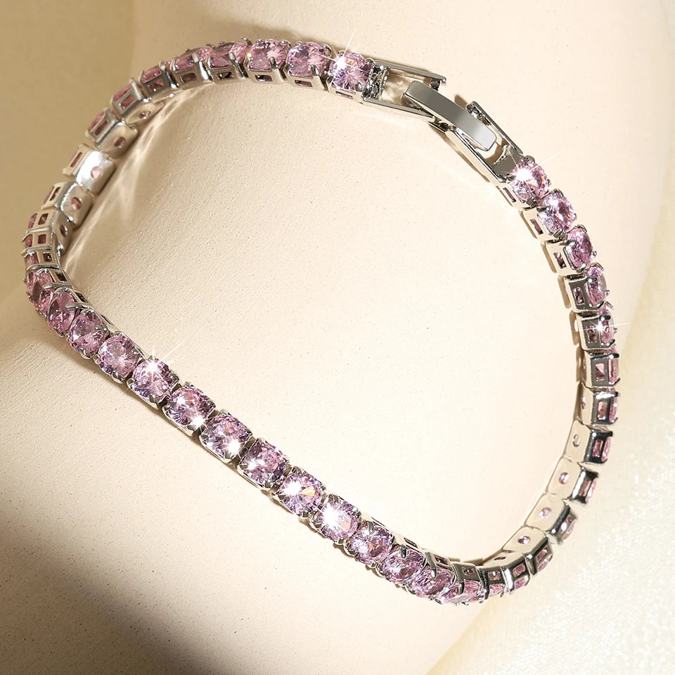 Uilz Exquisite Shiny Pink Black Zircon Decor Bracelets For Women Men Hip Hop Tennis Chain Fashion Party Jewelry Wholesale