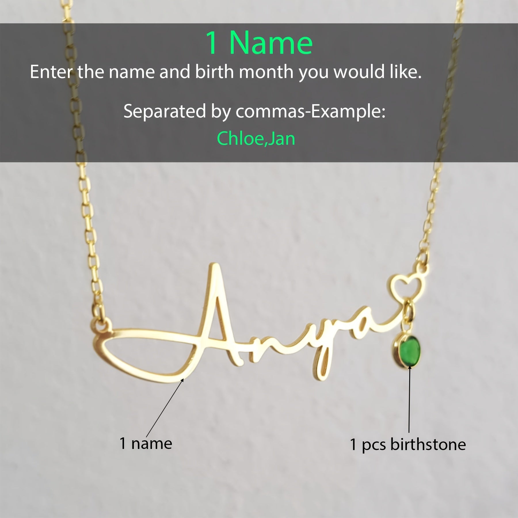 Personalized Name Necklace with Birthstone, 18K Gold Plated Customized Name Pendant Necklace, Simple and Fashionable Jewelry, Valentine's Day Gift, Christmas Gift